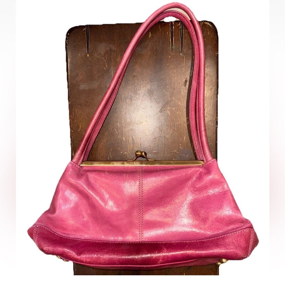 Hobo The Original Leather Shoulder Bag Pink Gold Kiss Lock Y2K Barbie Purse Tote